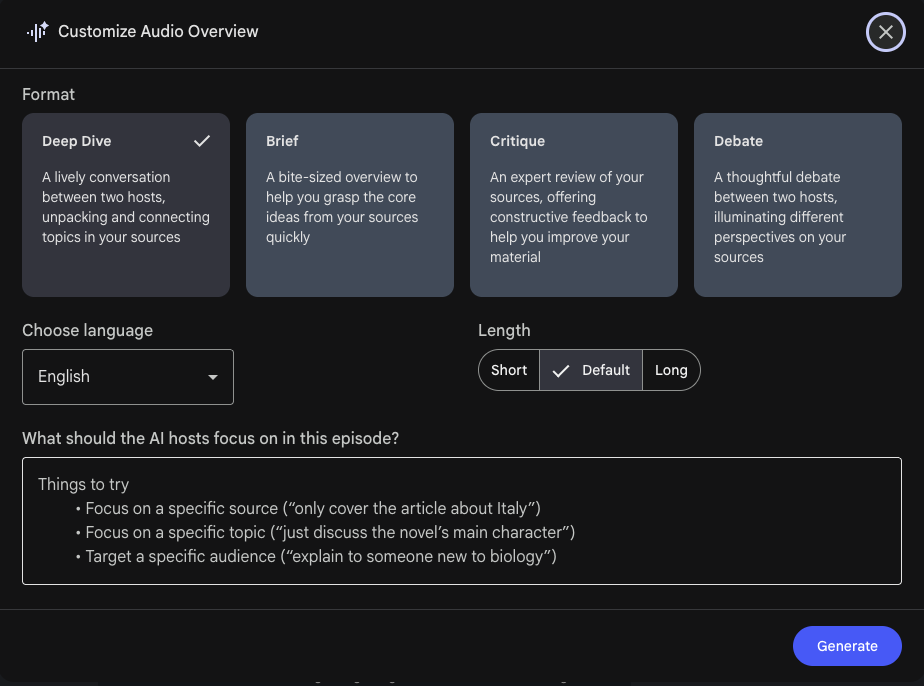 NotebookLM audio overview and studio features